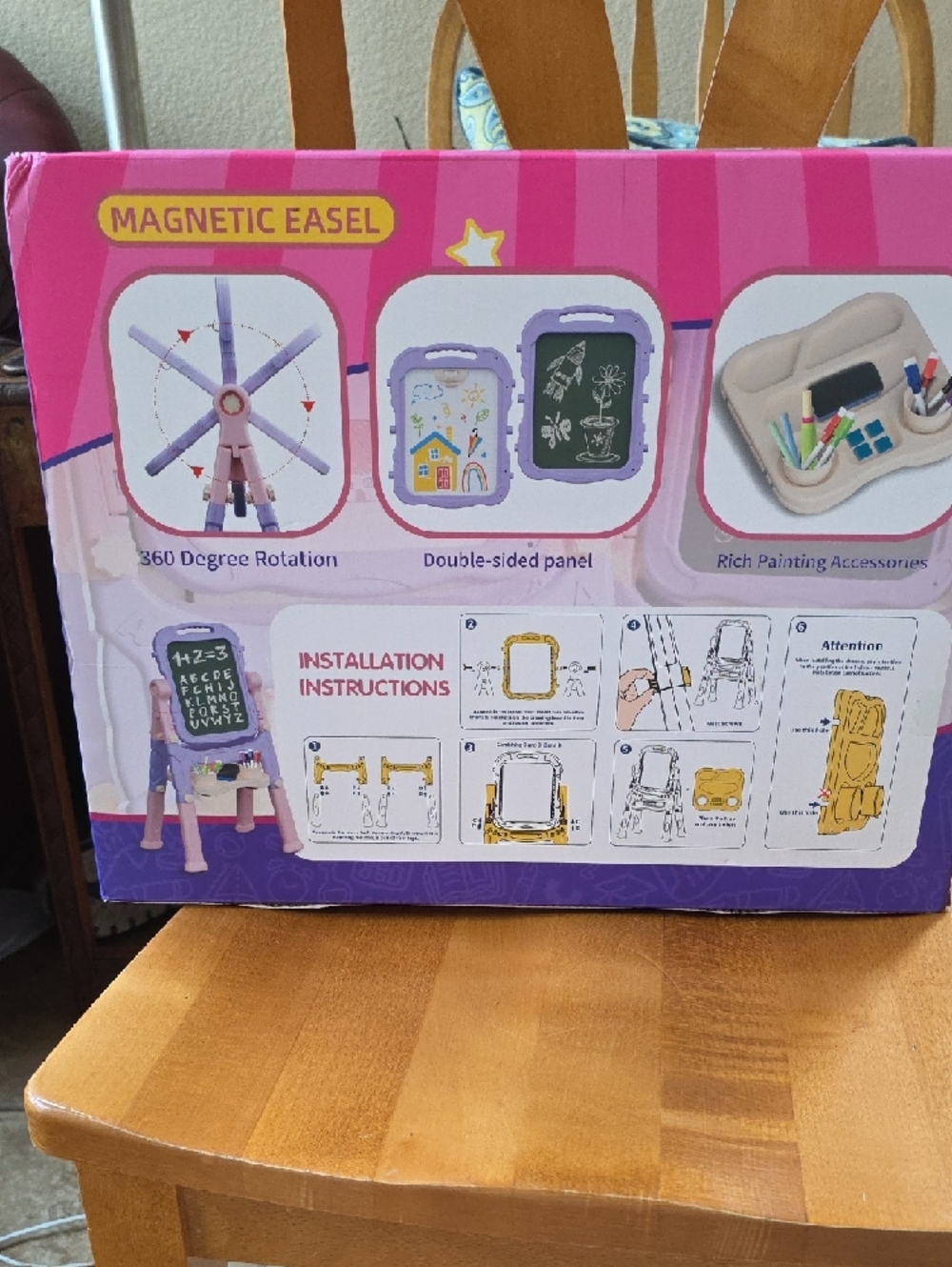 Joyous Artist Kid Easel – Pink and Purple Magnetic Chalk Drawing Board - Picture 4 of 4
